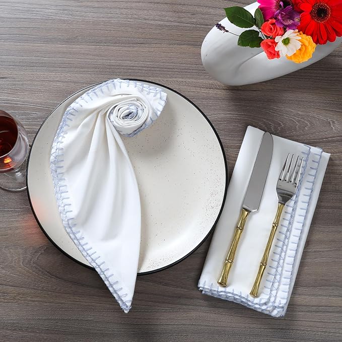 Bedding Craft Cotton Cloth Dinner Napkins Set of 12 – 18x18 Lavender Blue with Blanket Stitch Selvedge – Elegant Machine Washable Fabric Napkins for Weddings, Baby Showers, Parties & Dining