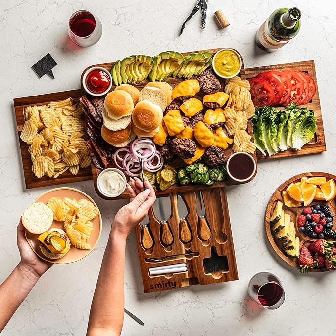 SMIRLY Charcuterie Boards Set - Large Acacia Cheese Board Set - House Warming Gifts New Home, Wedding Gift for Couple, Bridal Shower Gift, Birthday Gifts for Women