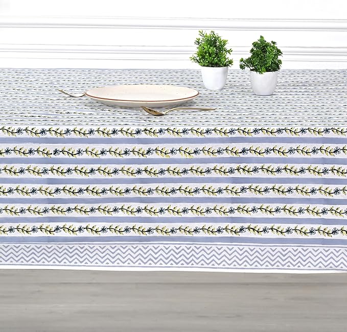 Ridhi Dolphin Grey Hand Block Print Cotton Rectangle Tablecloth 90 x 60 inch-Reusable Table Cover Decorative Everyday Use for Dining Room, Farmhouse, Thanksgiving, Christmas Wedding, Fall