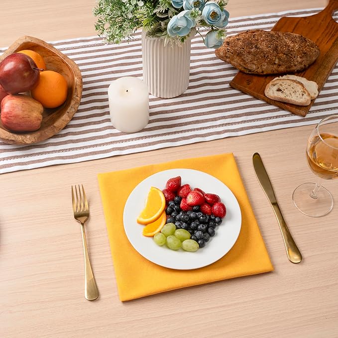 Blue Needles Solid Cloth Napkins Set of 12 Golden Yellow 100% Cotton Dinner Napkins 18x18 inches - Soft, Reusable, Absorbent & Washable Fall Thanksgiving Linen Ideal for Events, Parties & Everyday Use