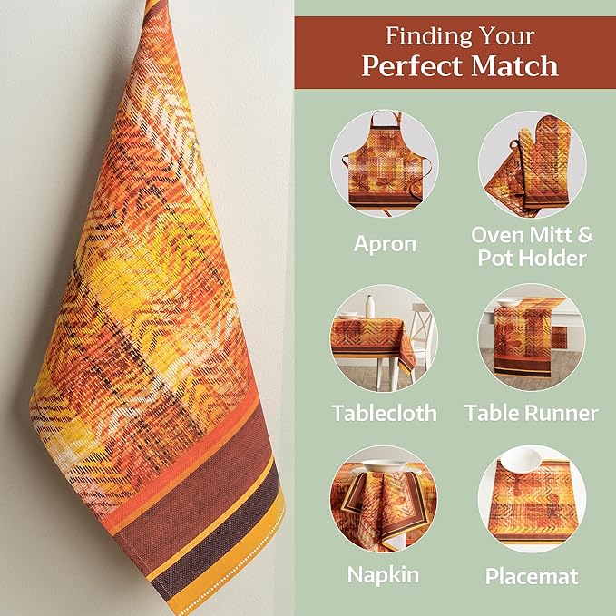 Maison d' Hermine Kitchen Towels Set of 3 100% Cotton 20" x 27.5" Reusable Cloth Tea Dish Towels Absorbent with Hanging Loop for Kitchen Dining Thanksgiving Christmas Decorations (Thanksgiving Tartan)