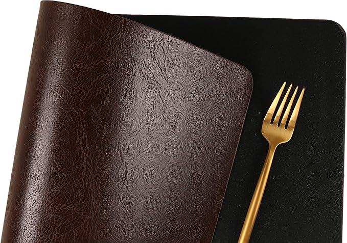Faux Leather Placemats, Set of 4 PU Table Mats, Easy to Clean, Heat & Stain Resistant for Office Conference Table,Dinging Home Decor F Dark Brown