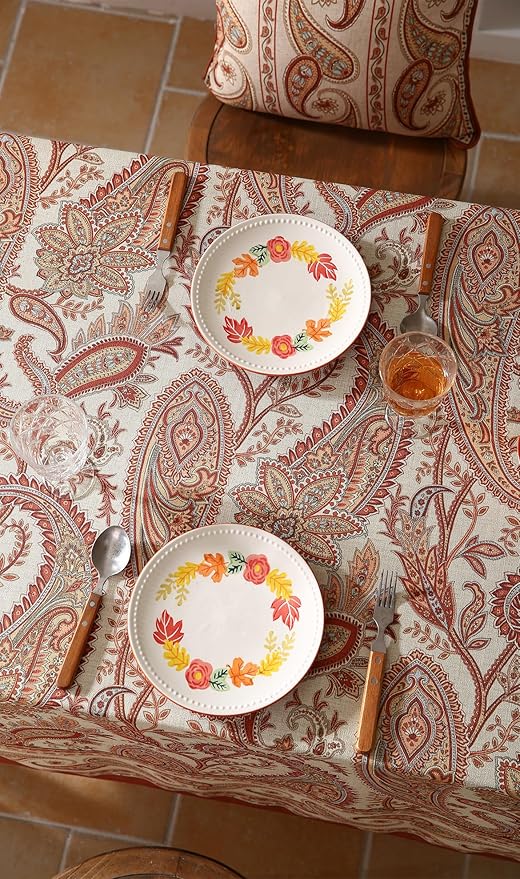 French Tablecloth for Rectangular Tables,Linen Table Cloth with Cashew Pattern,Heavy Durable Table Cover for Dining Thanksgiving Kitchen Decor Party Banquet Christmas,55"*71"