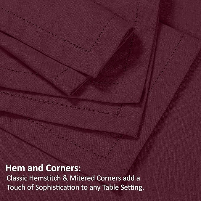 Ruvanti Premium Linen Napkins Set of 4-20x20 Inch, Classic Hemstitch, Mitered Corner Cloth Napkins ‎‎- Soft, Elegant Dinner Napkins Cloth Washable for Weddings, Parties, Everyday Use - Burgundy