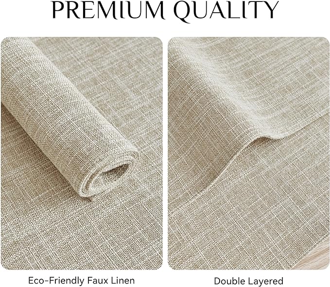 Softalker Faux Linen Placemats Set of 8-12 x 18 Inch, Heat Resistant Double Layered Durable Burlap Farmhouse Place Mats, Non-Slip Washable Rustic Table Mats for Dining, Kitchen, Party（Beige