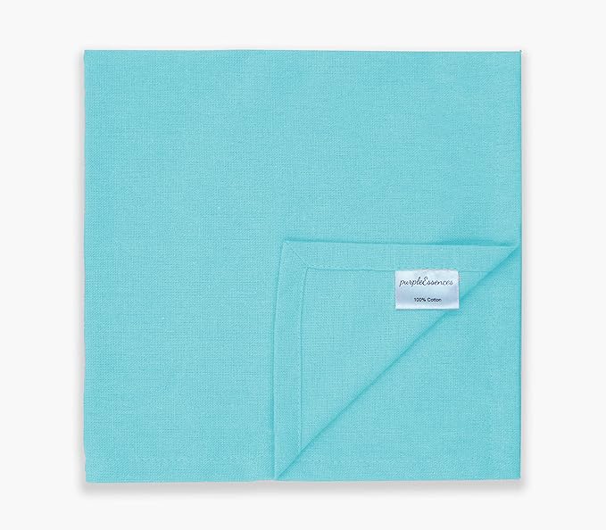 PurpleEssences Set of 12 Cloth Dinner Napkins 100% Cotton 18x18 Inch - Soft Durable Washable - Ideal for Farmhouse Party Fall Thanksgiving - Perfect Everyday Use Table Linen - Aqua Blue