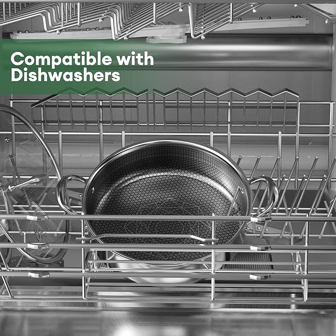 COOKER KING 5QT Stainless Steel Saute Pan with Lid, Hybrid Nonstick Deep Saute Pan, Chicken Fryer, Tri-Ply Clad Even Heat Distribution, Dishwasher-Friendly,Oven Safe to 500°F, Induction Compatible