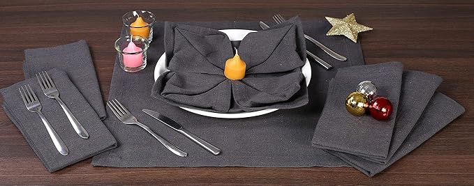 Ramanta Home Charcoal Cotton Dinner Napkins Set of 12 | 100% Cotton 18x18 Inch Cloth Napkins | Reusable Fabric Table Napkins for Everyday Use, Parties, Weddings, Thanksgiving, Christmas, Halloween