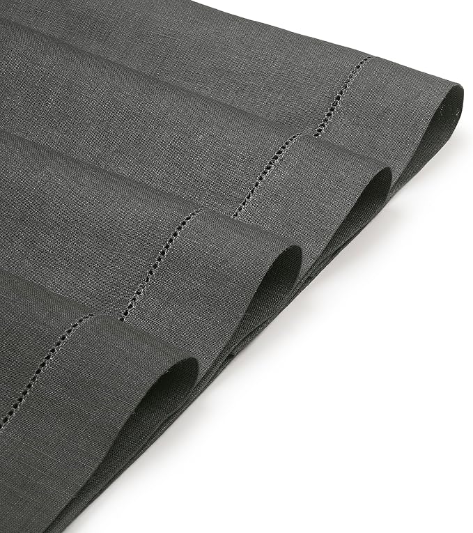 D'Moksha Homes Linen Placemats Set of 4 - Classic Hemstitch Charcoal Grey Placemats 14 x 19 Inch - 100% Pure Linen Table Mats for Thanksgiving, Holiday - Handcrafted and Machine Washable