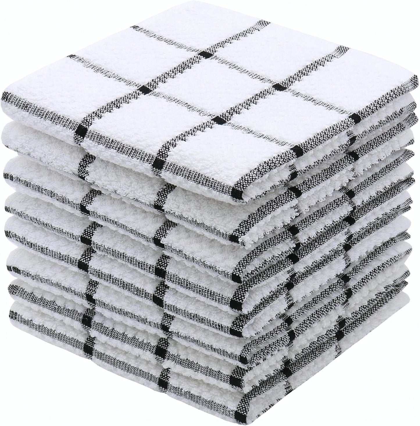 Cotton Dish Towels for Kitchen, Terry Dish Cloths for Washing Dishes, 12 x 12 Inches, Light and Soft, Quick Drying Dish Rags for Cleaning, 8pc/Set (Black)