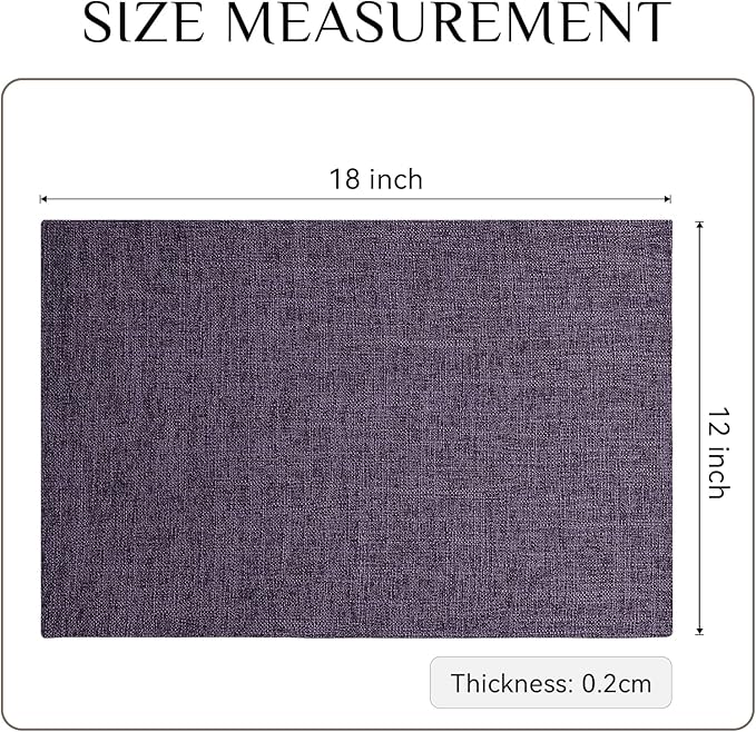 Softalker Faux Linen Placemats Set of 4-12 x 18 Inch, Heat Resistant Double Layered Durable Burlap Farmhouse Place Mats, Non-Slip Washable Rustic Table Mats for Dining, Kitchen, Party（Purple