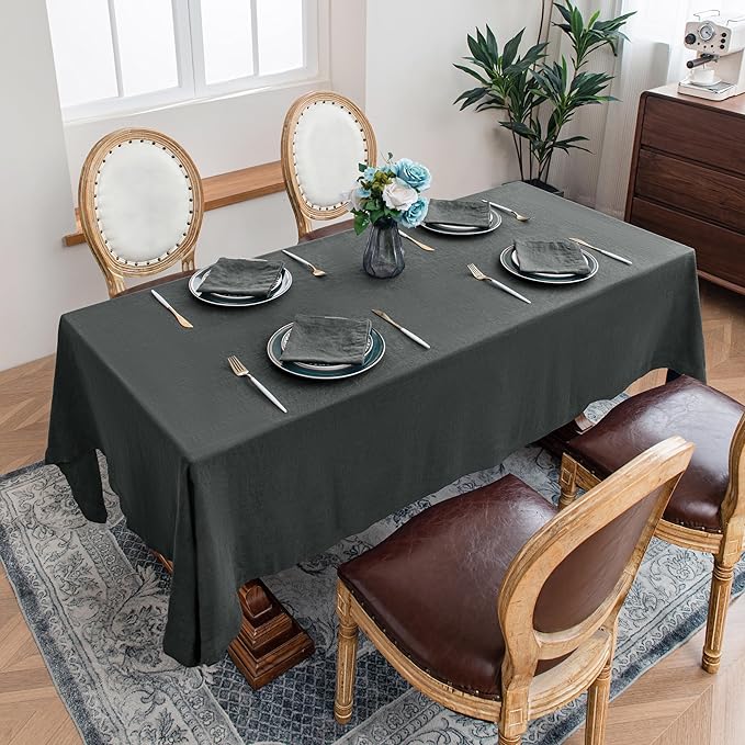 Linen World 100% Linen Tablecloth, Grey Tablecloth 120" x 60" Inch, Washable Rectangular Tablecloth for Dining, Outdoor, Weddings and Restaurants, Decorative Valentine Easter,Jacquard Weave Design