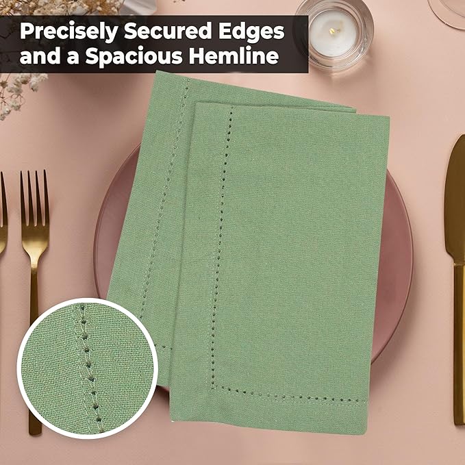 Urban Villa Cloth Napkins Sage Hemstitch Dinner Napkins Set of 12 20X20 100% Cotton Absorbent Washable Durable Reusable Cloth Napkins Ideal for Farmhouse Party Thanksgiving Harvest Fall Dinner Napkins