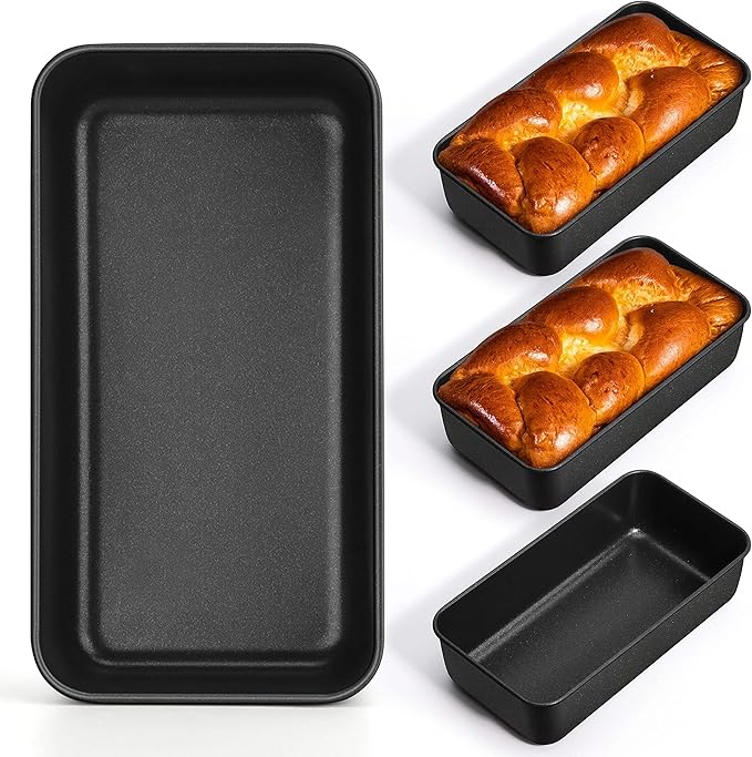 Herogo Non-Stick Loaf Pan Set of 4, Stainless Steel Rectangle Bread Loaf Pans for Baking Meatloaf Brownie Lasagna, 9 x 5 Inch Black Meatloaf Bakeware for Homemade Bread, Oven Safe