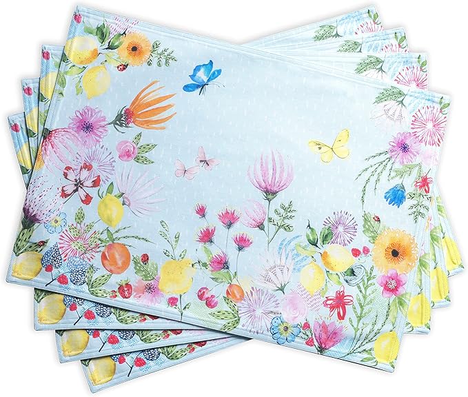 Maison d' Hermine Placemats Set of 4 100% Cotton Washable Cloth Place Mats, Reusable Table Mats for Kitchen Dining Decoration, Party, Wedding, Restaurant Spring/Summer (Jardin D'Ete - Mint, 13" x 19")