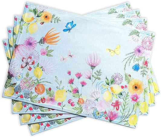 Maison d' Hermine Placemats Set of 4 100% Cotton Washable Cloth Place Mats, Reusable Table Mats for Kitchen Dining Decoration, Party, Wedding, Restaurant Spring/Summer (Jardin D'Ete - Mint, 13" x 19")