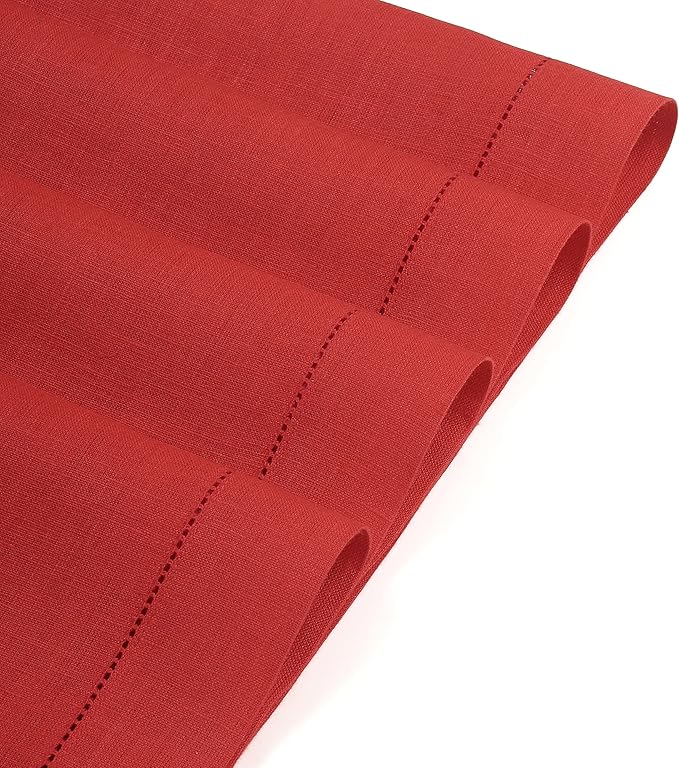 D'Moksha Homes Linen Placemats Set of 4 - Classic Hemstitch Bright Red Placemats 14 x 19 Inch - 100% Pure Linen Table Mats for Fall, Autumn and Halloween - Handcrafted and Machine Washable