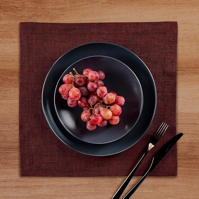 Solino Home Linen Square Placemats Set of 4 - Red Garnet Placemats 14 x 14 Inch - 100% Pure Linen Table Mats for Fall, Autumn, Thanksgiving, Christmas, Winter - Athena
