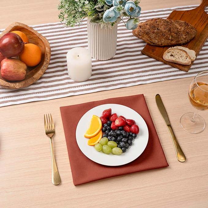 Blue Needles Solid Cloth Napkins Set of 12 Rust 100% Cotton Dinner Napkins 18x18 inches - Soft, Reusable, Absorbent & Washable Fall Thanksgiving Linen, Ideal for Events, Parties & Everyday Use