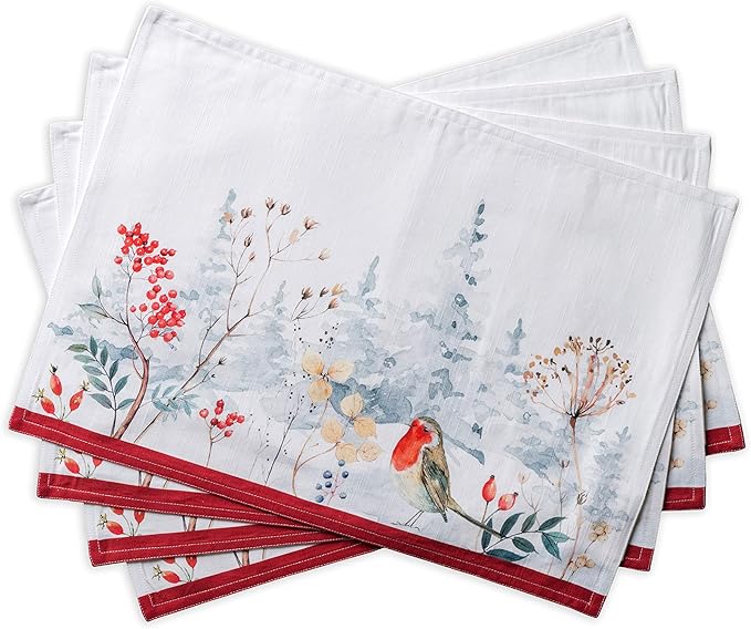 Maison d' Hermine Placemats Set of 4 100% Cotton Washable Cloth Place Mats, Reusable Table Mats for Thanksgiving Christmas Decorations Kitchen Dining Party Wedding Restaurant (Morzine, 13" x 19")