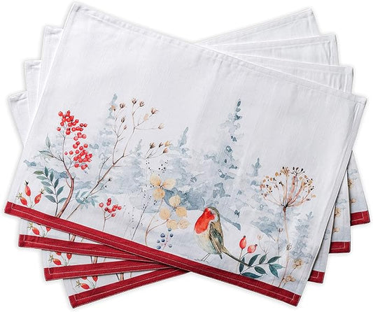 Maison d' Hermine Placemats Set of 4 100% Cotton Washable Cloth Place Mats, Reusable Table Mats for Thanksgiving Christmas Decorations Kitchen Dining Party Wedding Restaurant (Morzine, 13" x 19")