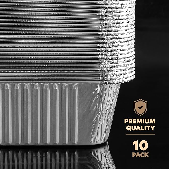 PLASTICPRO 10 Pack Aluminum Pans 12.5'' x 9" Disposable Pans with Covers Heavy Duty 8 lb Foil Pans for Baking and Cooking