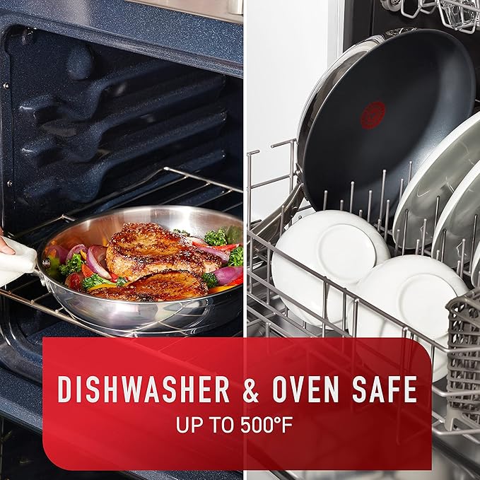 T-Fal Platinum Stainless Steel Fry Pan 12 Inch Induction Oven Safe up to 500F Cookware, Pots and Pans, Dishwasher Safe Silver