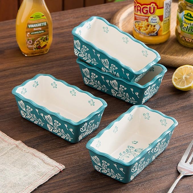 Wisenvoy Mini Loaf Pan Bread Pan Ceramic Loaf Pans for Baking Bread Mini Bread Loaf Pans 4-Pieces Bread Baking Pan