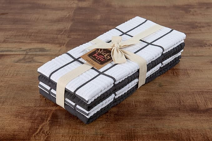 Sticky Toffee Cotton Kitchen Towels Set of 4, Gray and White, 28 x 16 in, Absorbent Reusable Hand and Dish Towels, Tea Towels, Oeko-Tex Certified
