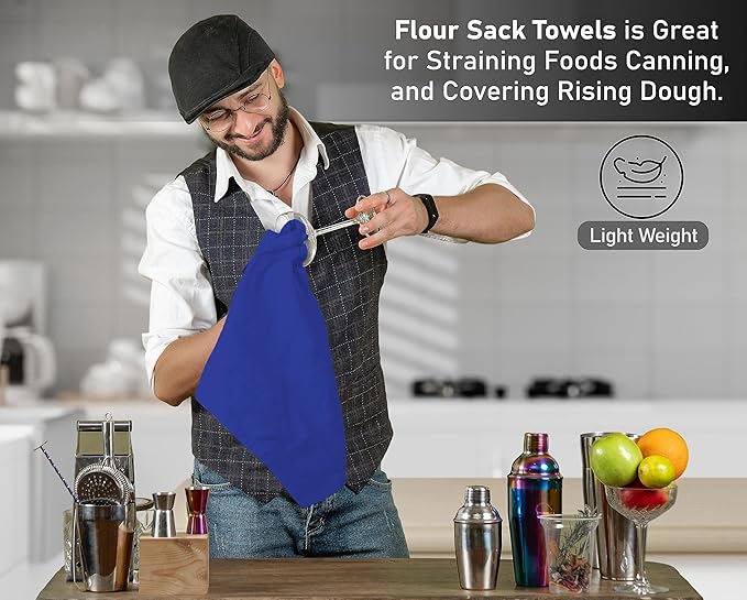 RUVANTI Flour Sack Towels 6 Pack 28x28 Inch, 100% Cotton Tea Towel, Reusable, Machine Washable, Absorbent BarTowels - Dish Cloth Perfect for Drying Dishes & Cleaning - Navy