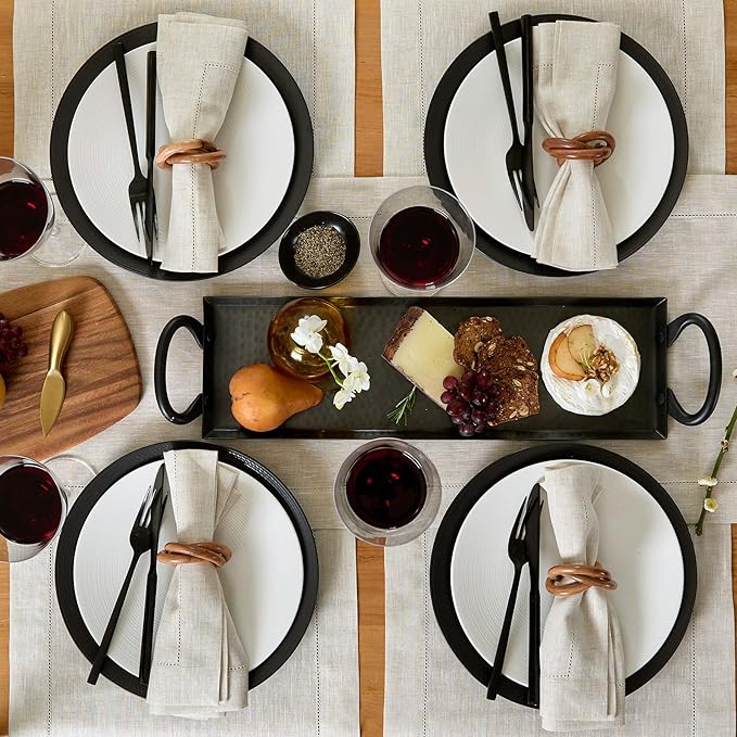 Solino Home Linen Placemats Set of 4 - Classic Hemstitch Light Natural Placemats 14 x 19 Inch - 100% Pure Linen Table Mats for Fall, Autumn, Thanksgiving, Christmas, Holiday