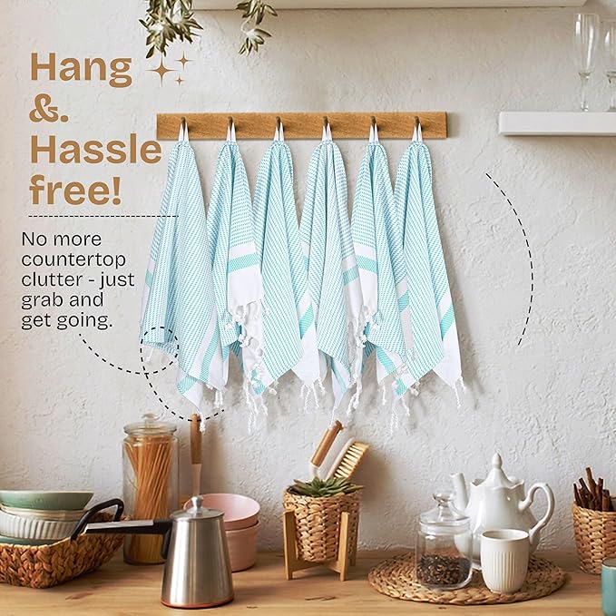 Aqua Blue Turkish Kitchen Towels 16x26 Inch, 3 Pack, 100% Cotton, Super Absorbent, Fast Dry, Machine Washable, Dish Towel with Tassels for Drying Dishes, Cleaning, Everyday Use