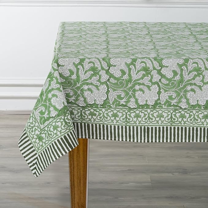Ridhi Sage Green 60x90 Inches Rectangle 100% Cotton Hand Block Print Tablecloth Washable Easter Thanksgiving/Christmas Parties/Wedding Use,Fall décor Farmhouse Dining Dinner Tablecloth