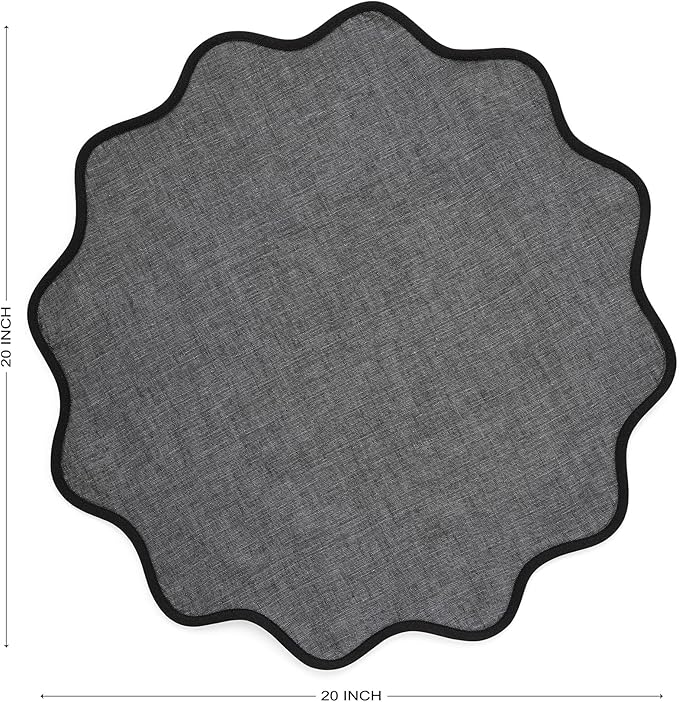 Solino Home Linen Scallop Cloth Napkins Set of 4-100% Pure Linen Black and Charcoal Grey Dinner Napkins 20 Inch for Thanksgiving - Giselle Scallop Edge, Handcrafted and Machine Washable