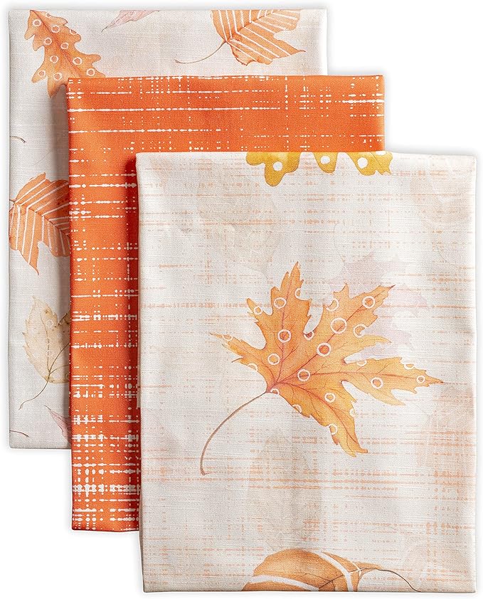 Maison d' Hermine Kitchen Towels Set of 3 100% Cotton 20" x 27.5" Reusable Cloth Tea Dish Towels Absorbent with Hanging Loop for Kitchen Dining Thanksgiving Christmas Decorations (Colours of Autumn)