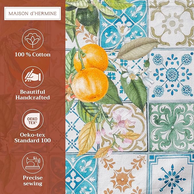 Maison d' Hermine Placemats Set of 4 100% Cotton Washable Cloth Place Mats, Reusable Table Mats for Kitchen Dining Decoration, Party, Wedding, Restaurant Spring/Summer (Agrume, 13" x 19")