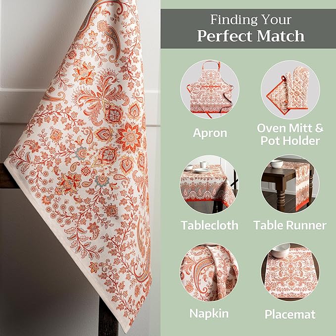 Maison d' Hermine Kitchen Towels Set of 3 100% Cotton 20" x 27.5" Reusable Cloth Tea Dish Towels Absorbent with Hanging Loop for Kitchen Dining Thanksgiving Christmas Decorations (Cachemire)