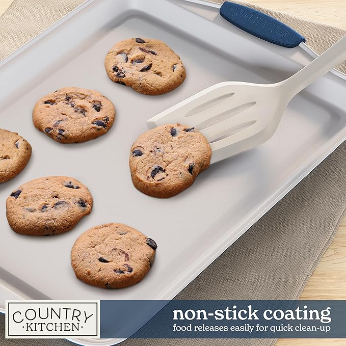 Country Kitchen Nonstick Stackable Bakeware Set - Heavy Duty, Durable, Easy Release Baking Set, Navy, 10 Pcs