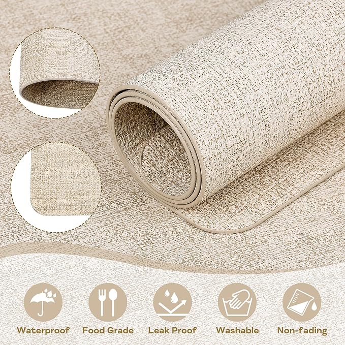 Vinly Placemats Set of 6 - Waterproof Wipeable Faux Leather Table Place Mats Heat Resistant Anti Slip Table Mats for Dining, Indoor, Outdoor, 15.8" x 11.8" (Beige)