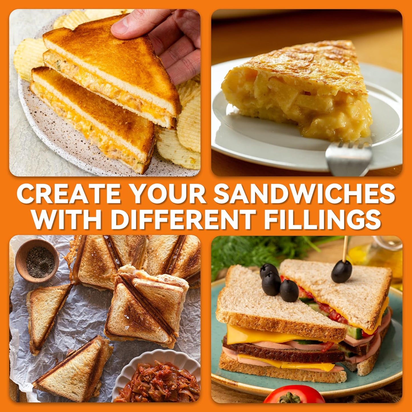 Baker’s Friend Breakfast Sandwich Maker, 4 Slices of Panini Grill Press Sandwich Maker, Electric Sandwich Maker with Indicator Light, Grill Cheese & Egg Muffin Sandwich Maker, Graphite