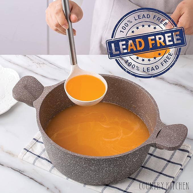 Country Kitchen Non-Stick Cast Aluminum Cookware Set - Durable Kitchen Cookware for Everyday Cooking, Chocolate Brown, 8 Pc.