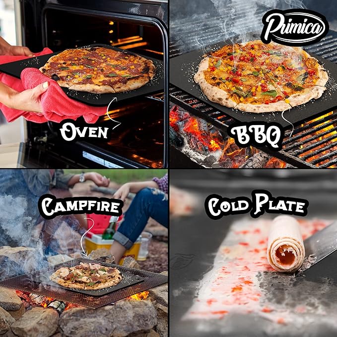 Primica Pizza Steel for Oven & Grill 13.6" x 13.6" The Ultimate Crust Game Changer, Perfect for Oven Baked Pizza with higher Conductivity, Premium Baking Alternative to Pan and Stone