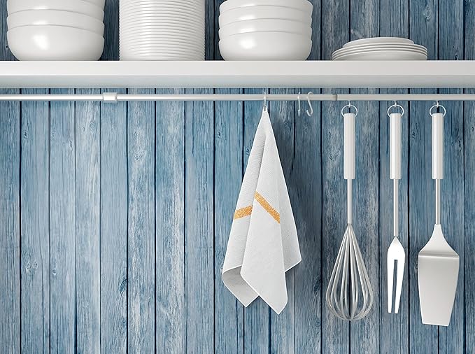 12 PC New Cotton Blend White Restaurant Bar Mops Kitchen Towels (1 Dozen) (12, Gold Stripe)