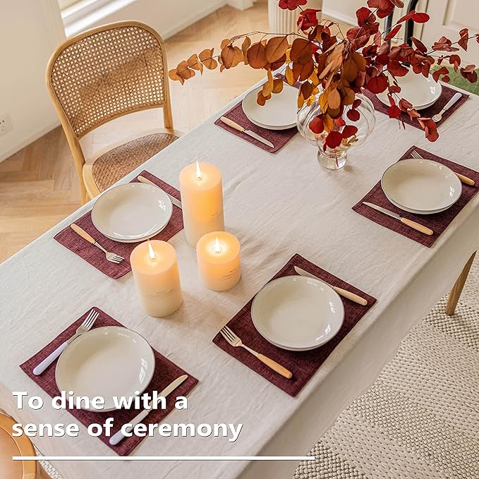 Home Brilliant Red Placemats Set of 8 Cloth Placemat for Holiday Christmas Heat Resistant Dining Table Mats Kitchen Washable Place Mats, Wine Red