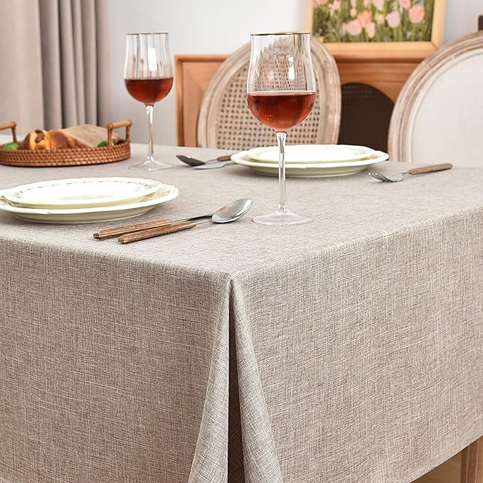 Fitable Faux Linen Tablecloths for Rectangle Tables - 90 x 156 Inch - 6 Pack Fabric Textured Washable Table Clothes Floor Lenghth Table Covers for Wedding, Party, Banquet, Birthday, Nature Color