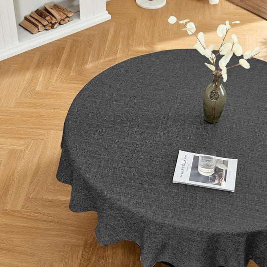 BALCONY & FALCON Round Tablecloth Washable Wrinkle Resistant and Water Proof Table Cloth Decorative Linen Fabric Tablecloths for Dining Party Kitchen Wedding Outdoor Use(Charcoal Grey, 70" Round)