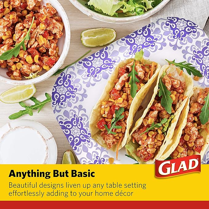 Glad Square Disposable Paper Plates for All Occasions | Soak Proof, Cut Proof, Microwaveable Heavy Duty Disposable Plates | 8.5" Diameter, 50 Count Bulk Paper Plates