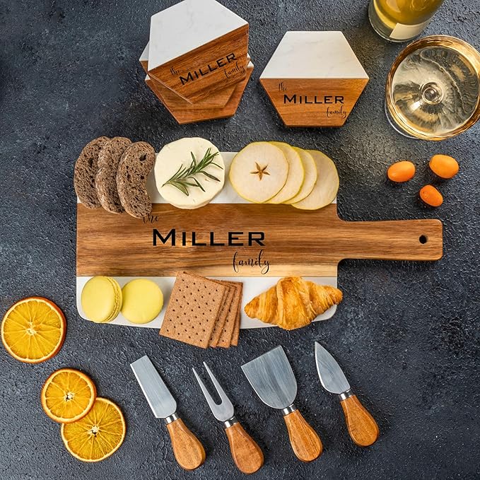 Personalized Charcuterie Board Set - Custom Engraved Bridal Shower, Wedding & Anniversary Present, Perfect for Housewarming, Couples, Party, Christmas, Friends, Birthday Gifts for Women
