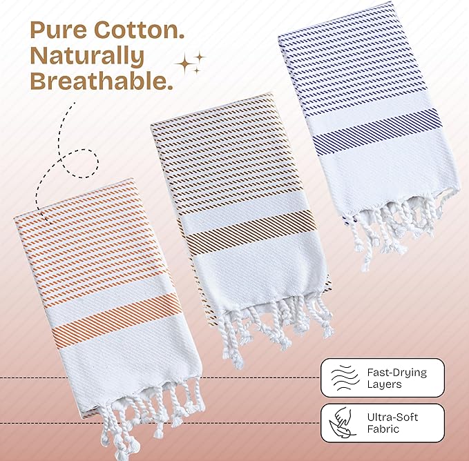 Multi Color Kitchen Towels 16x26 Inch, 3 Pack, 100% Cotton, Ultra Absorbent, Fast Dry, Machine Washable, Drying Dishes, Cleaning, Everyday Use - Orange, Brown, Indigo Blue