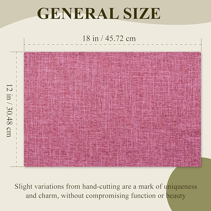 KXN Placemats Set of 4, Dual-Layer Thickened Faux Linen Table Mats, Heat Resistant & Wrinkle-Free, Machine Washable Cloth Place Mats for Kitchen Dining Indoor Outdoor (Pink)